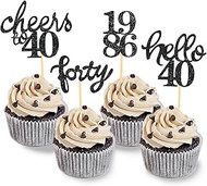 Pack of 24 Glitter 40th Birthday Cupcake Toppers, Birthday Decoration 40 from 1986 for Decoration 40
