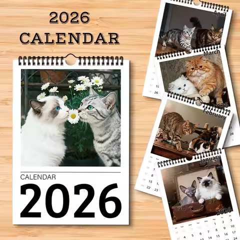 1PC 2026 A4 Wall Calendar, Birthday Calendar, Monthly Planner With Cute Cat Photos, Perfect For Offi