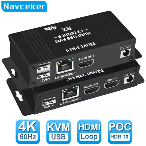 Navceker 4K 60Hz HDMI USB KVM Extender over Ethernet CAT6 RJ45 1080P 60 Meters Extender KVM Splitter