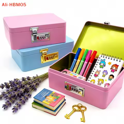 (HB05)1Pc Piggy Bank Organizer With Lock Iron Box Password Lock Money Saving Coin Box Treasure Box F