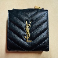 YSL MONOGRAM黑色壓紋皮革兩摺錢包 95成新