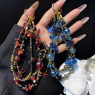 Luxury Butterfly Mobile Phone Chain Crystal Handmade Beaded Wrist Short Heidi Bead Double Chain Key 