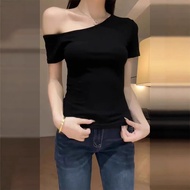 Off shoulder top Off-the-shoulder top One-shoulder top Yeyuan Off-the-shoulder Short-Sleeved T-Shirt