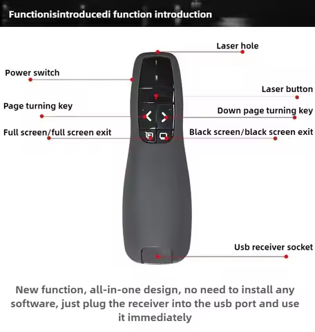 USB Wireless Presentation Clicker with Red Laser Pointer for PowerPoint Slide Control Page Up Down R