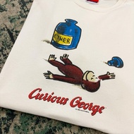 เสื้อยืดแขนสั้นหลวมสไตล์คู่ Curious George สำหรับผู้ชายและผู้หญิง ขนาดใหญ่ ลายการ์ตูน เสื้อผ้าทำงานแ