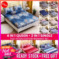 [Shop Malaysia] km luxury bedding set 4in1 queen / 2in1 single size bedsheet getah keliling pillow case cadar murah [bd2106] [bd2107]