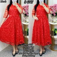 S 6747 Floral Embroidered Tile Dress with Tie 9301