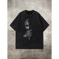 2025 NEW 230g cotton men's washed black T - shirt, with graphic of a 2UK3