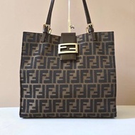 絕版古董包 稀有Fendi黑咖啡色老花側背包 單肩包 托特包 中古