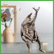 EPMN> Antique Brass Realistic Beetle Sculpture Dual Horned Beetle Figurine With Intricate Detailing 