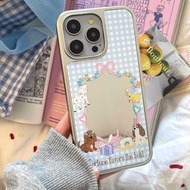 Plaid Animal Electroplated Silver Edge Mirror Phone Case For Samsung A25 A54 A17 A26 A56 F15 M55 A55