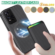 Carbon Fiber Magnetic Wallet Phone Case for Xiaomi Redmi Note 11 10 Pro 11S 10S Prime POCO X3 NFC Mi