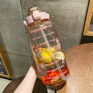 2000ml Water Bottle with reminder time Tumbler with straw scale big bottle 2Liter 2litre gym bottle
