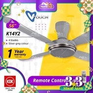 KDK Ceiling Fan K14y2 - 5 Speed Remote Control, 4 Blade, Silver Grey (56″) V-Touch Jr. Kipas Siling