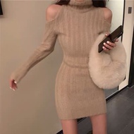 5p high neck off-the-shoulder bodycon knit dress freesize D0350