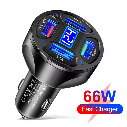 66W Car Charger QC 3.0 USB Car Charger Quick Charging 4-Port Phone Charger Cigarette Lighter Adapter