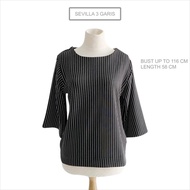 Sevilla Women's Blouse Top 3 Black Stripes Long Sleeve Linen Bangkok Thailand
