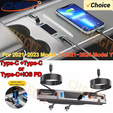 4 in 1 For Tesla Model 3 Model Y Car USB Charger TypeC with Retractable Cable USB Center Console Ada
