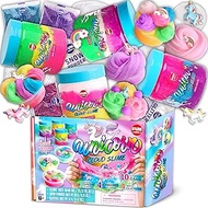 Girls Cloud Fluffy Slime Pack, FunKidz Premade Unicorn Slime 4 x 8.79 FL OZ Bottles Tricolor Rainbow Slime Gifts Toys for Kids