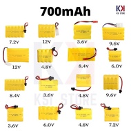 700mAh Ni-CD Rc Rechargeable Battery Bateri Kereta Kontrol 12v 9.6v 8.4v 7.4v 7.2v 6.0v 4.8v 3.6v 2.