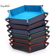 Kayaktion Foldable Dice Tray Box Leather Folding Hexagon Coin Square Tray Dice Game