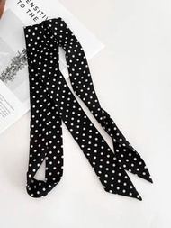 黑色波點絲巾 輕奢小方巾 女裝頸巾髮帶 百搭襯衫配飾 時尚單品- 波點黑色絲巾 4*140cm