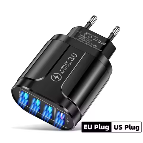 48W 3A Fast Charging EU US Plug USB Charger 4 Ports Quick Charger 3.0 USB Mobile Phone Travel Charge
