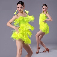 618Latin Dress New Adult Modern Ballroom tassel Fringe Salsa Tango Dance Wear Black