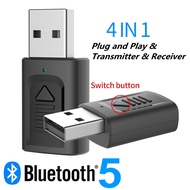 【Stock】New 4-in-1 USB Wireless Bluetooth Transmitter Music Receiver 5.0 Bluetooth Receiver Computer TV Audio Transmitter