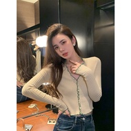 E1 Women's woolJacket, long-sleeved knitted cardigan with V-neck, stretch ribbed material, made in G