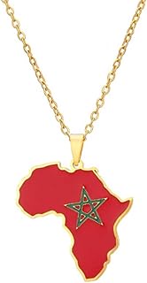 Africa Map Flag Necklace for Women Men Stainless Steel Drip Oil Ivory Coast Rwanda Egypt Uganda Flag
