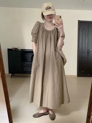 Size M 160/84A 法式泡泡袖森系风小清晰复古方领气质显白超仙长款连衣裙子女夏季 French Puff Sleeve Vintage Square Neck Long DressElega