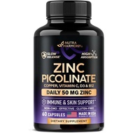 Zinc Picolinate 50mg - Zinc Supplement with Copper, Vitamin D3 & B12 - Stomach Friendly | Slow Relea