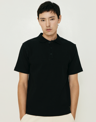 PMITH Luke Ribbed Polo Shirt in Black