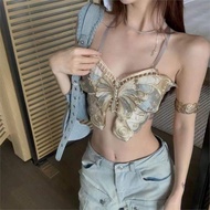 Pure Desire Spicy Girl Butterfly Embroidery Strap Vest Womens Beach Vacation Style Outerwear Backles