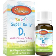 CarlsonBaby'sSuperDailyD3,BabyVitaminDDrops,Vegetarian,365Drops|Unflavored;400IU(10mcg)perDrop;1-Yea