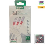 [100% Mart X Modem Cat] 3 In 1 Fast Charging Cabel Micro/Type-C/IOS 2.1A 1.2M 三合一 快充线 2.1A 1.2米