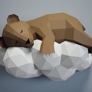 數位 PDF Papercraft Bear on a cloud, Paper Craft 3D origami kit, (Digital Template)