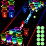 45 PCS Glow in the Dark Beer Pong Table Mat, Drinking Game Pong Game with Party Cups, Glow Pongs for