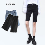 Daduhey baju raya  perempuan  Denim Women's High-Waist Straight Tight-Fitting Outerwear Cycling Shor