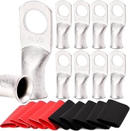 TKDMR 10pcs 4 Awg-3/8" Ring Marine Grade Copper Wire Lugs,with 3:1 Heat Shrink Tubing,UL Battery Cab