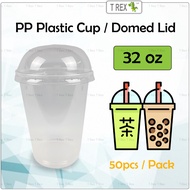 Disposable PP Plastic Cup 32oz Domed Lid / Boba Bubble Milk Tea Plastic PP Cup / Cawan Plastik 32oz
