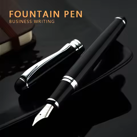Luxury Brand Business Fountain Pen Metal Silver Stainless Steel Medium 18KGP Nib Ink Pens for School