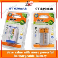 MP 9 Volt Rechargeable 650mAh NimH Performance 9V 6F22 Batteries