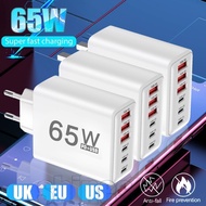 65W 6 Ports Charger - Type C Phone Power Charger - Mobile Phone Fast Charging Adapter - Phone Chargi