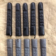 Combo of 14 lead bars stuffed with fitness vests, arm weights, leg weights