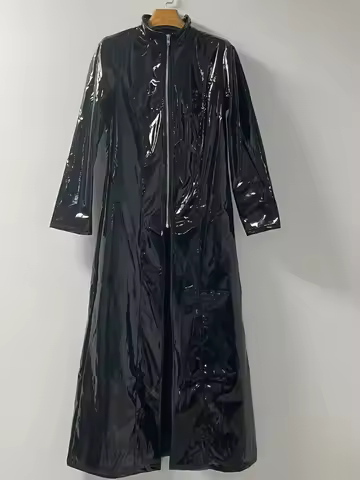 Manteau en cuir Matrix Neo Long unisexe, veste en latex PVC brillant noir, costume de cosplay pour h