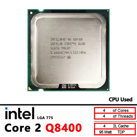 Intel Core 2 Quad Q8400 Used 2.6 GHz Quad-Core Quad-Thread CPU 4M 95W LGA 775