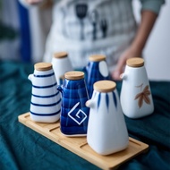 Japanese Blue Oil Bottle/ Storage Container Oil Pot Vinegar Soy Sauce Ceramic Material Food Storage 
