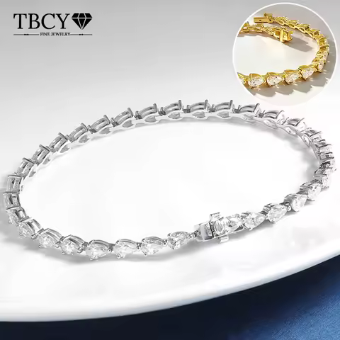 Moissanite Tennis Bracelet TBCYD Moissanite Tennis Bracelets 925 Sterling Silver Chain Waterdrop Bra